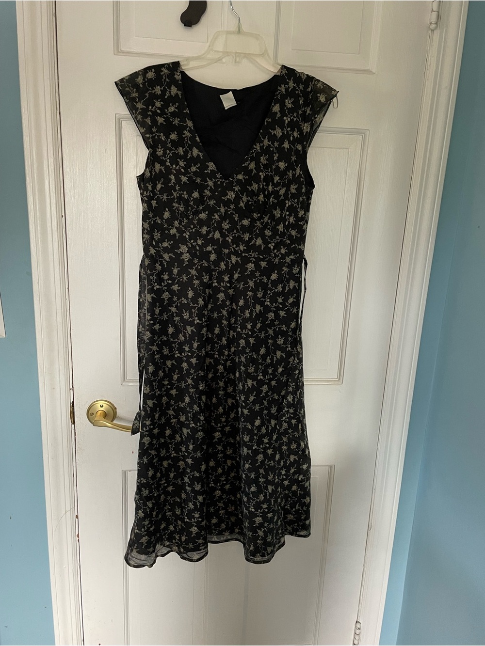 Vintage 90s J. Crew Black Floral V-Neck Dress